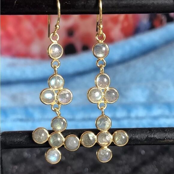 Malagasy Labradorite Dangle Earrings in 14k yg/ Sterling Silver 4.60 - Picture 8 of 10